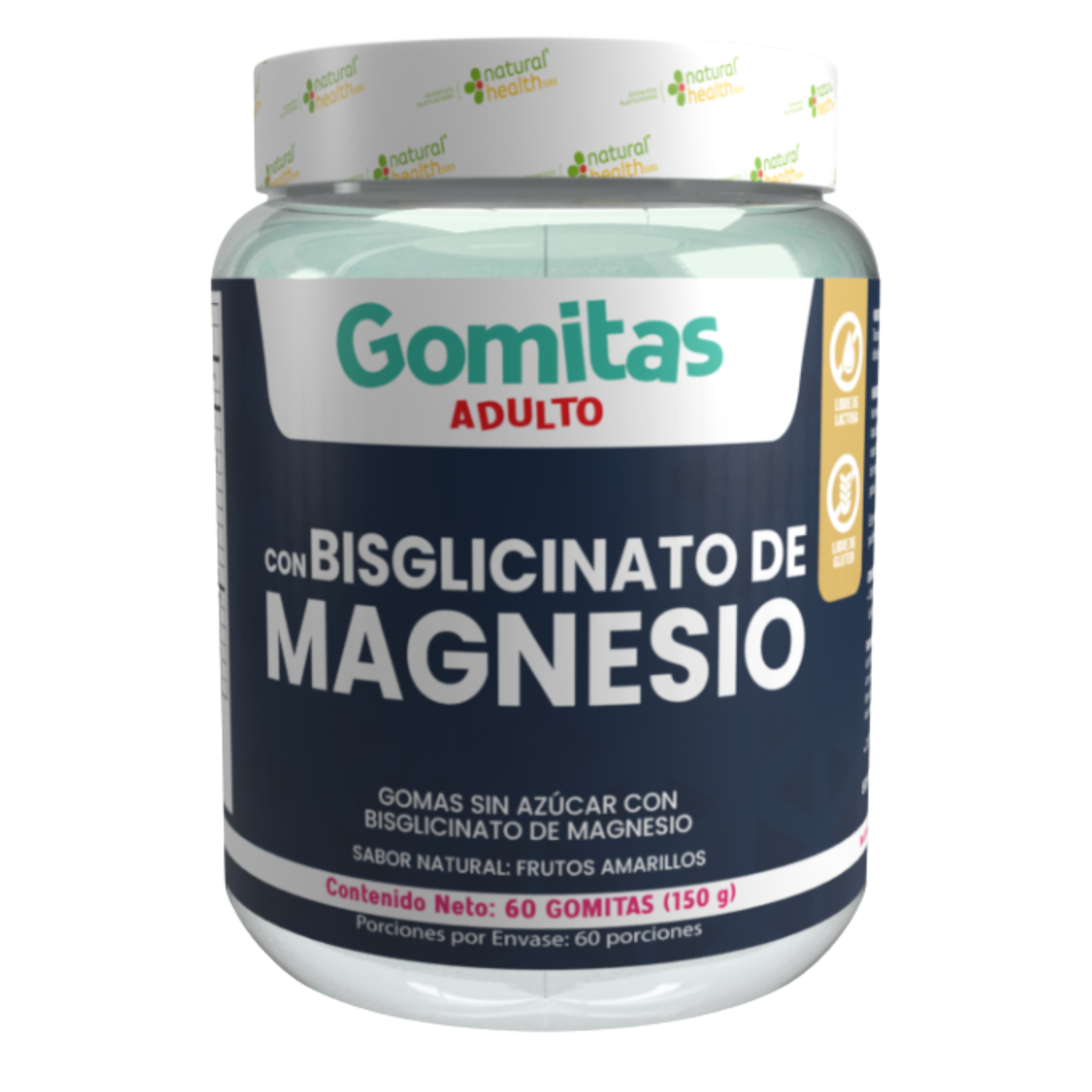Gomitas Adult supplement container with magnesium on a white background
Gomas con bisglicinato de magnesio (Fórmula Avanzada)
