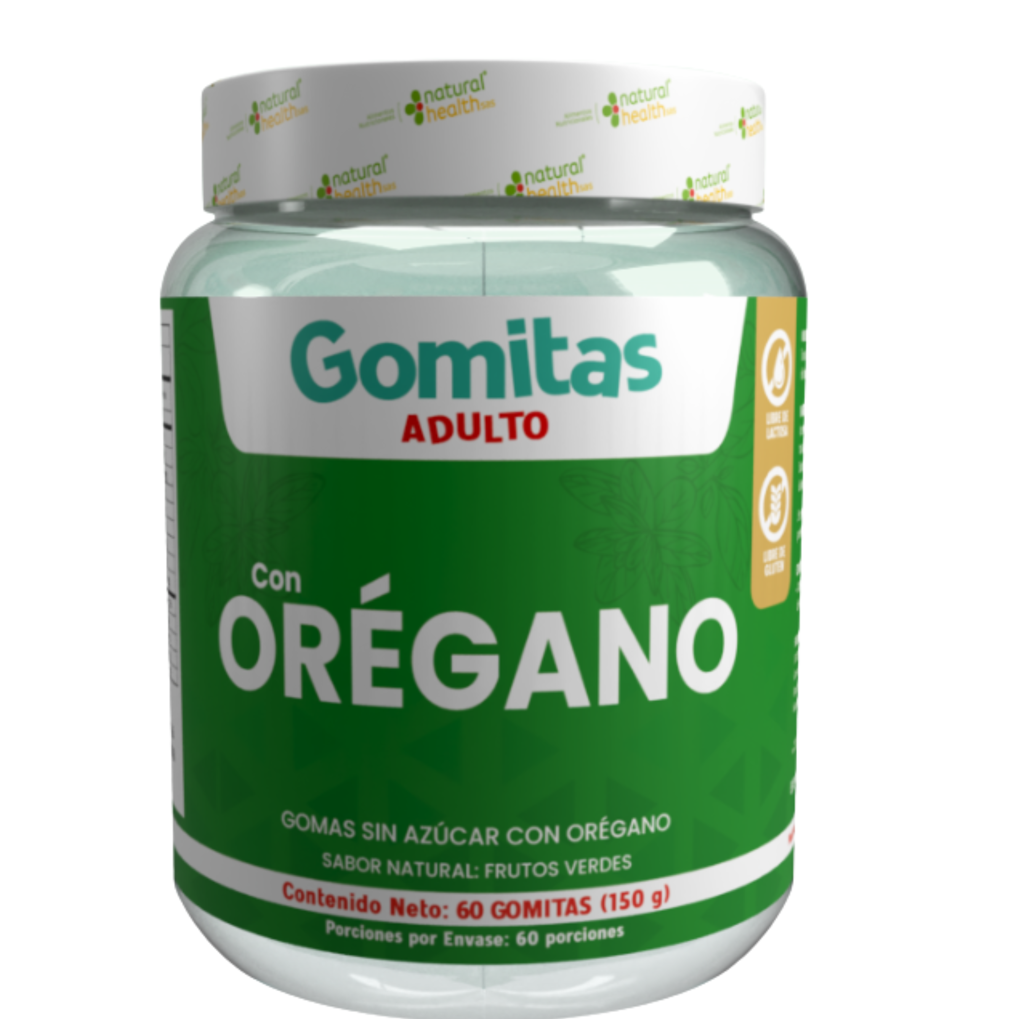 Green and white container of Gomitas with Oregano on a white background
Gomitas con Extracto de Orégano (Bienestar Natural)