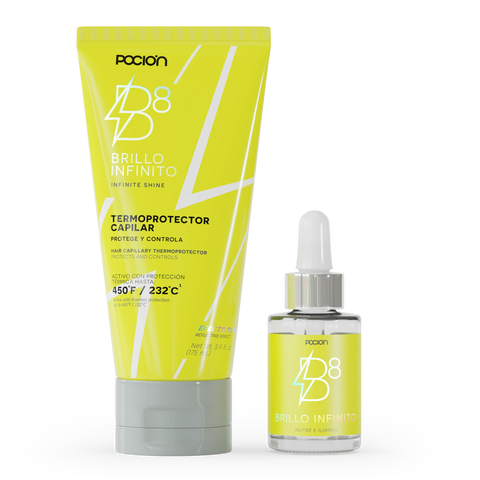 Two yellow hair care products with dropper on a white background