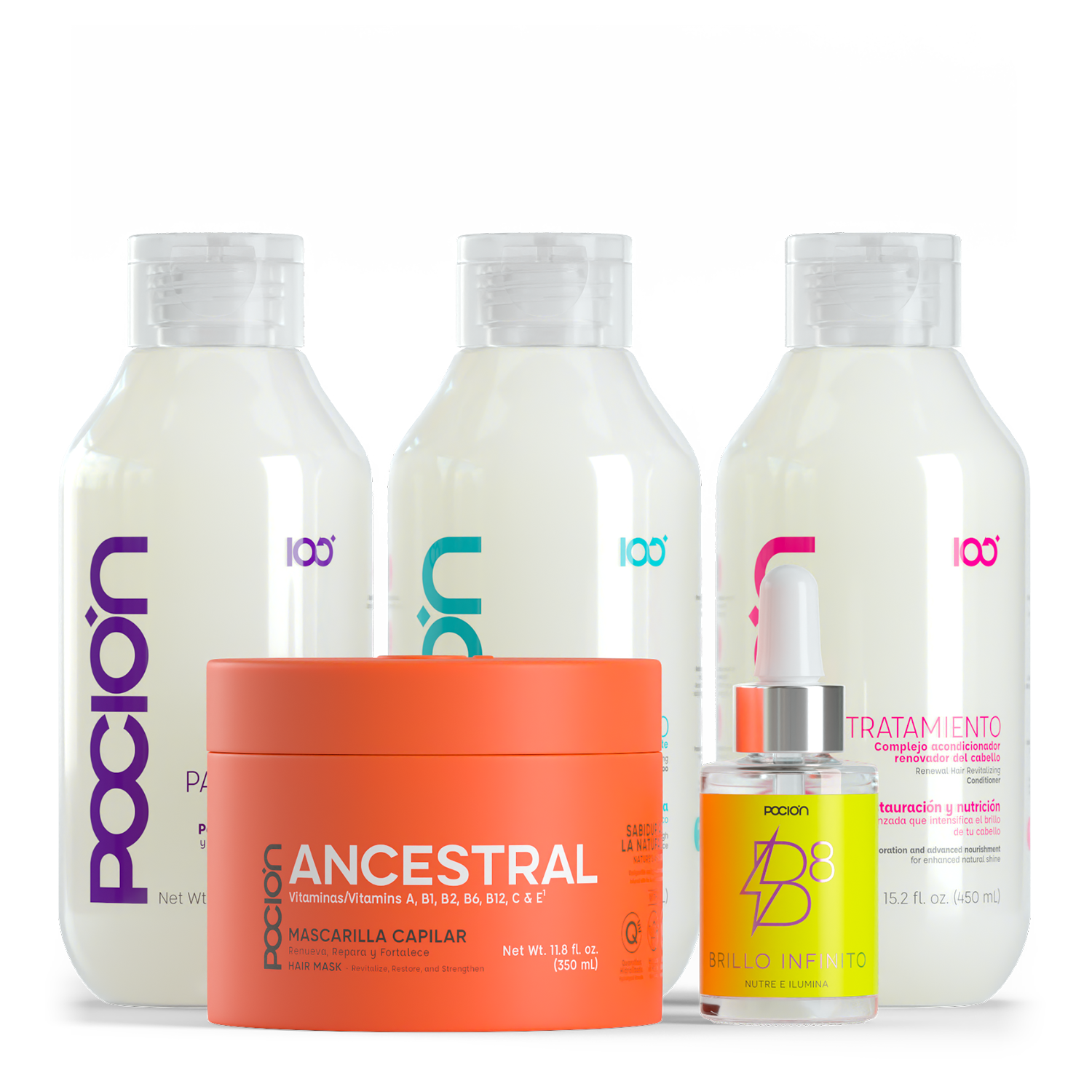 Collection of hair care products from the brand 'Pacion' on a white background