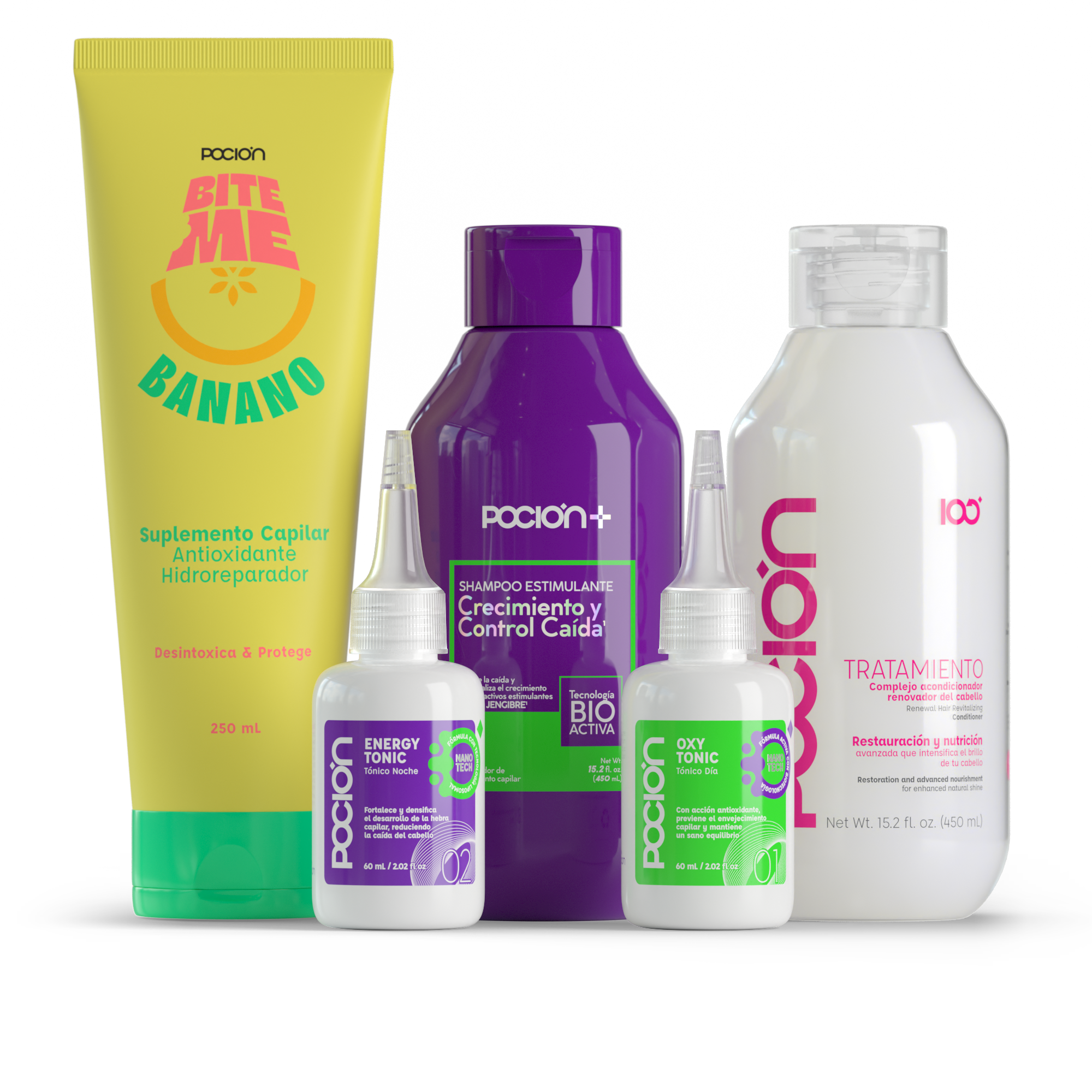 Collection of Pacion hair care products on a white background