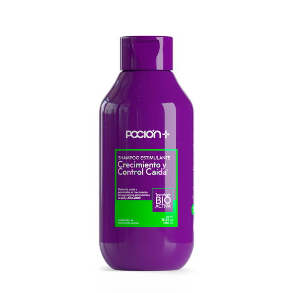 Purple shampoo bottle with green label on a white background