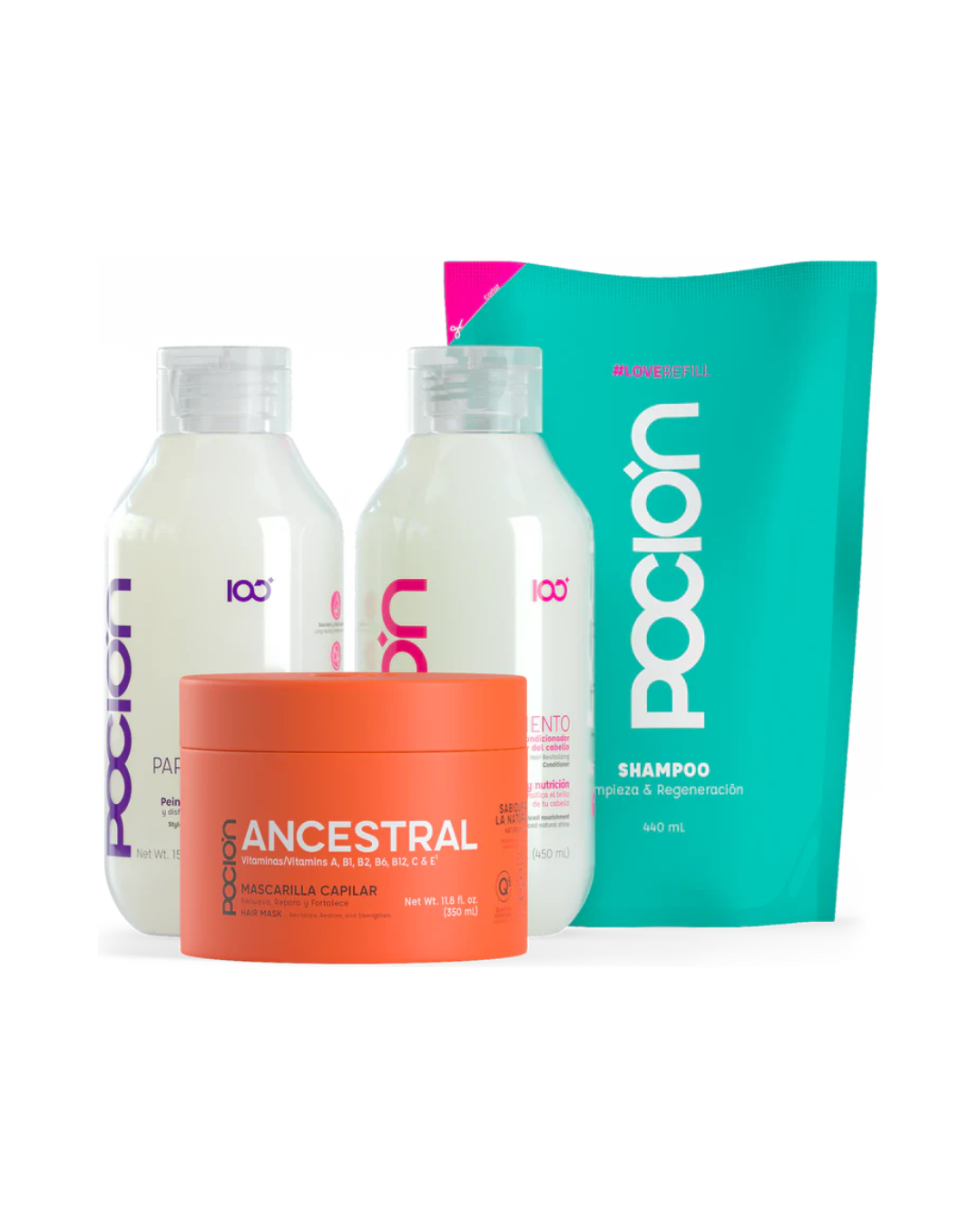 P Coalition hair care products including shampoo, conditioner, and mask on a white background