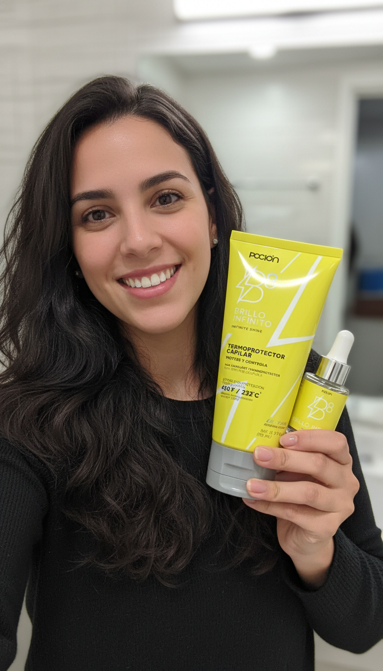 Woman holding skincare products in a bathroom setting