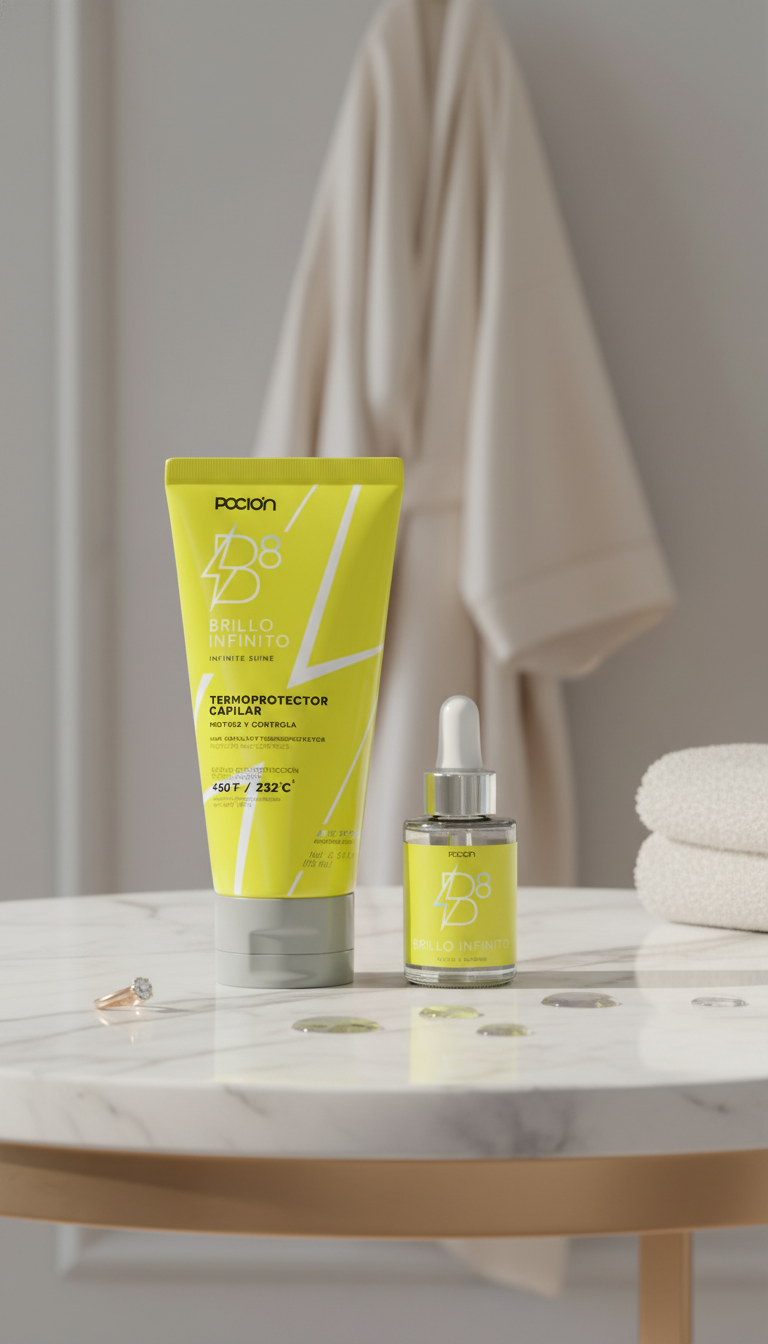 Two skincare products on a marble surface with a towel in the background