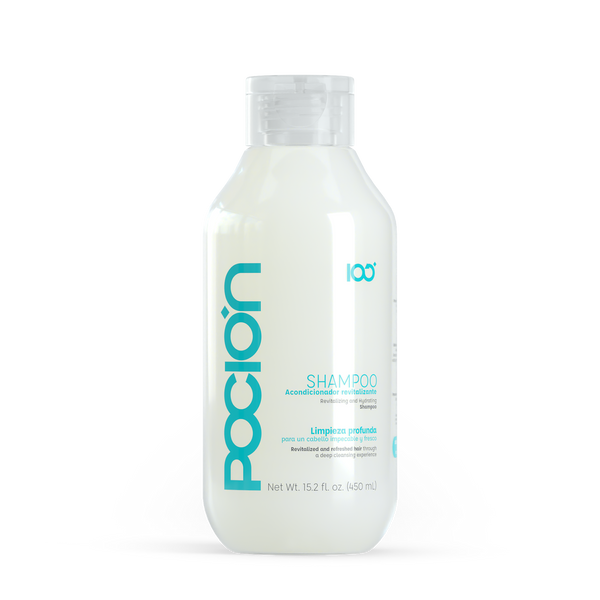 Pocion shampoo bottle on a white background