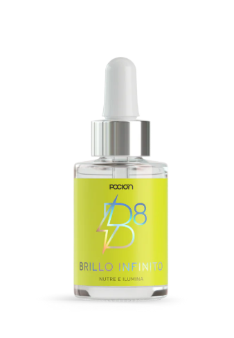 Bottle of 'Brillo Infinito' with a dropper on a white background