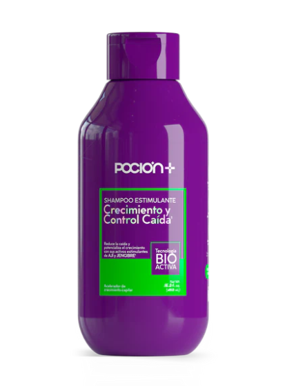 Purple shampoo bottle with green label on a white background