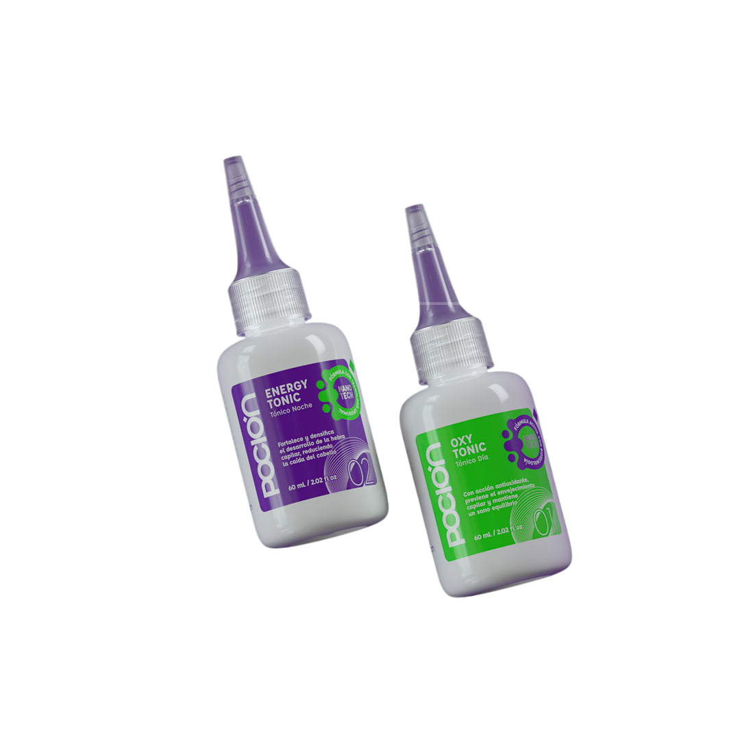 Two bottles of Pocono Energy Tonic and Oxy Tonic on a white background